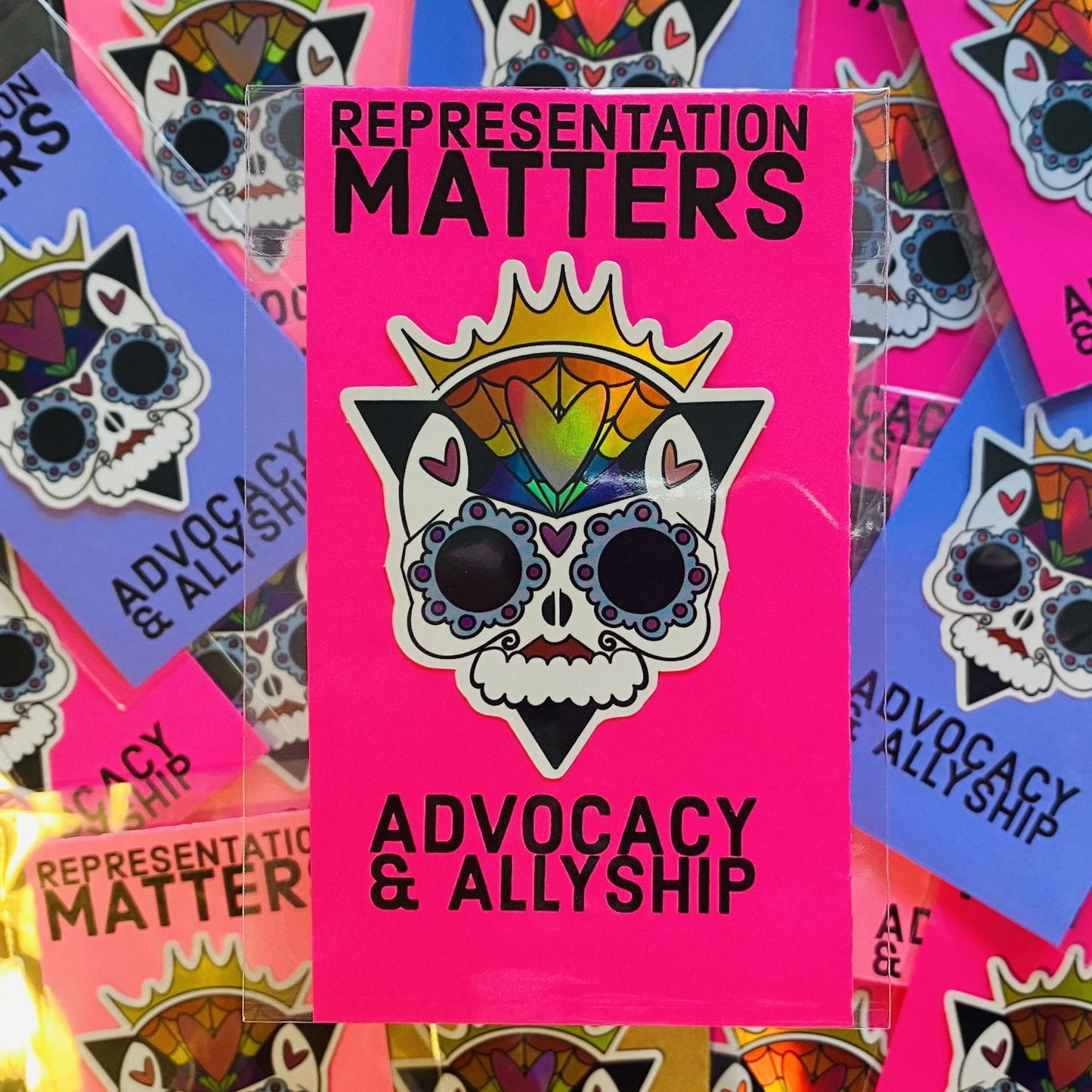 Representation Matters Holographic Sugar Skull Sticker